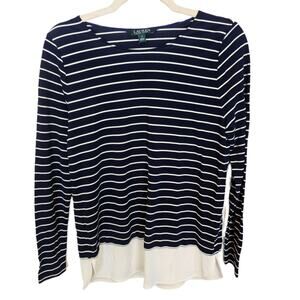 Lauren Ralph Lauren Top Striped T Shirt Long Sleeve T Shirt Women S Blue Ivory